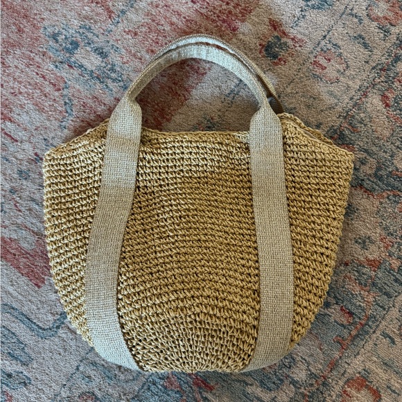 HAT ATTACK Glimmer Handheld Straw Metallic Handbag Purse Natural/Gold - Picture 2 of 5